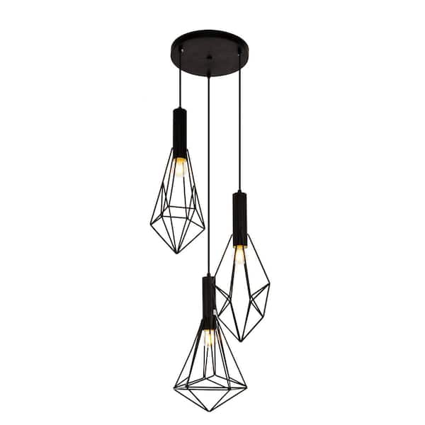 Unbranded Timeless Home Jacey 3.5 in./7.1 in./3.9 in. W x 16.8 in./15.6 in./17.2 in. H 3-Light Black Pendant with Shade