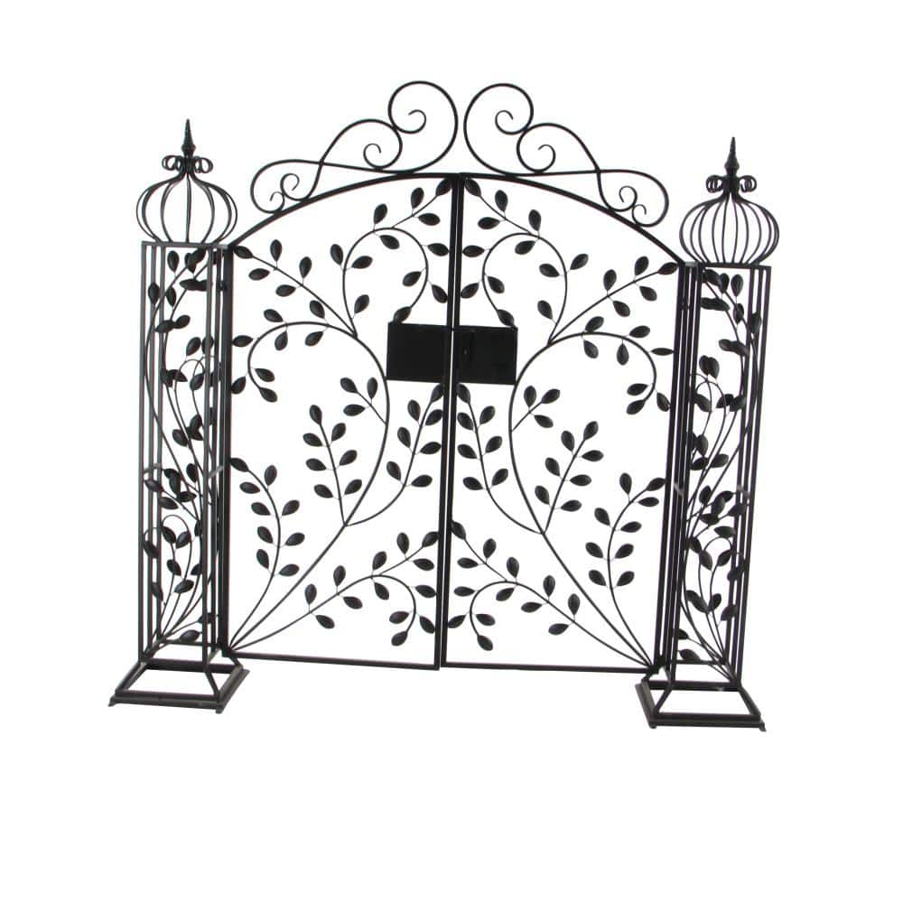 Matte Black Metal Scrollwork Arched Garden Gate Arbor