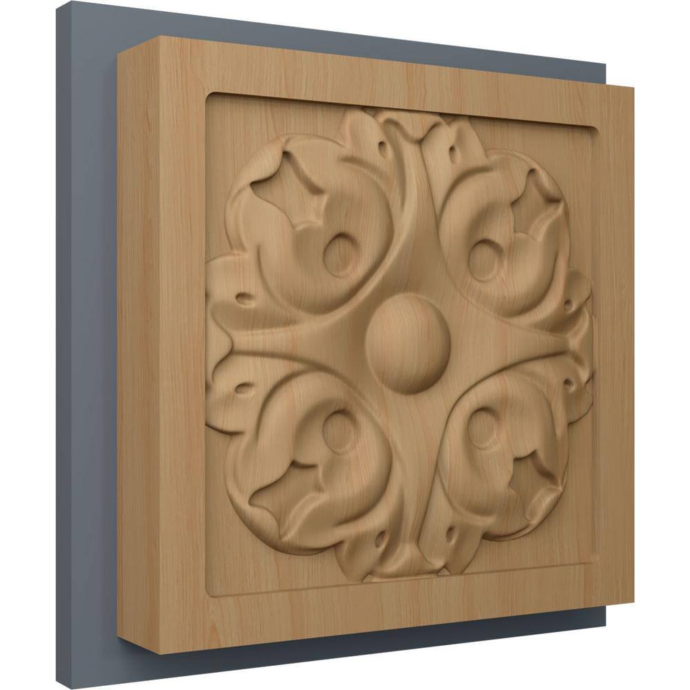Small Hand-Carved Alder Wood Leaf Square Rosette