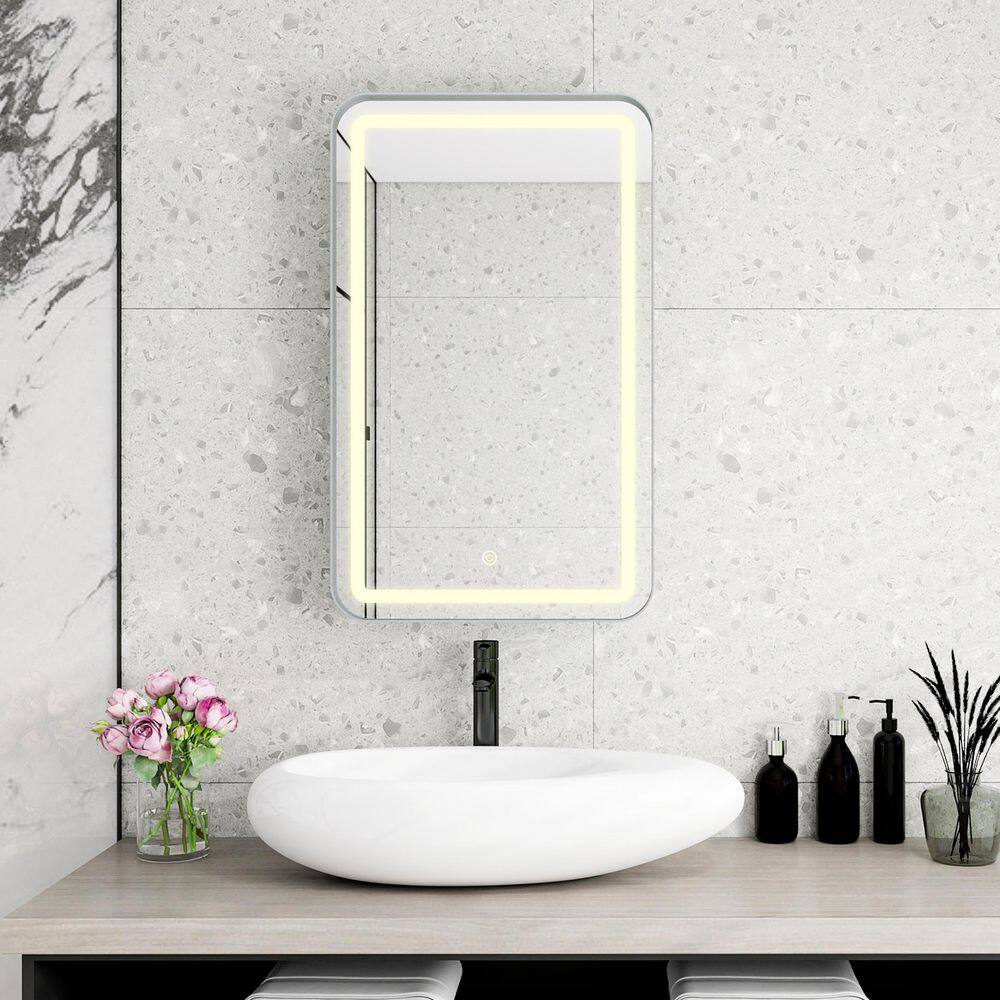 Silver 20.67 in. W x 33.66 in. H Rectangular LED Wall Mirror-Metal Framed Storage Mirror with Adjustable Lighting price history on PriceWatchPro