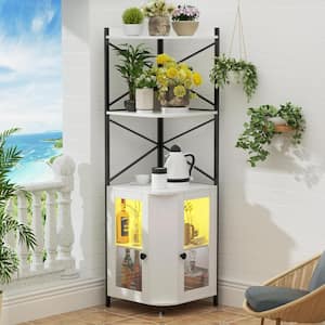 5-Tier Wood Pantry Organizer with Adjustable Shelf and RGB LED Light in White