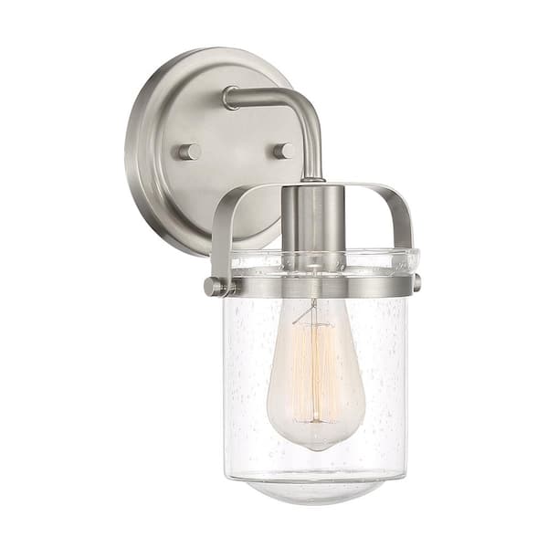 Designers Fountain Jaxon 6 in. 1-Light Brushed Nickel Industrial Wall Sconce with Clear Glass Shade