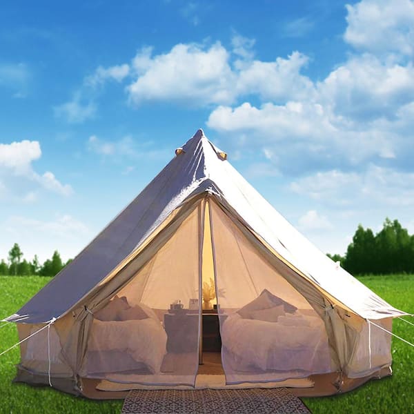 VEVOR Yurt Tent 100% Cotton Canvas Bell Tent 16ft. in Dia. Waterproof Canvas Hunting Tent 10-Person Glamping Tent in 4 Seasons