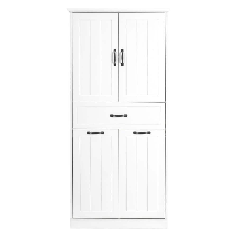 29 in. W x 15.7 in. D x 65.8 in. H White Linen Cabinet with Two Laundry Bas