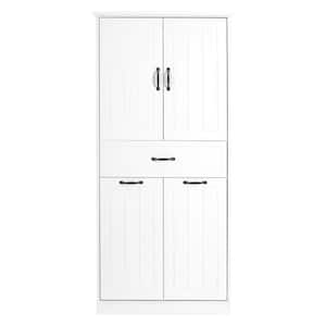 29 in. W x 15.7 in. D x 65.8 in. H White Linen Cabinet with Two Laundry Baskets, Doors and Drawer