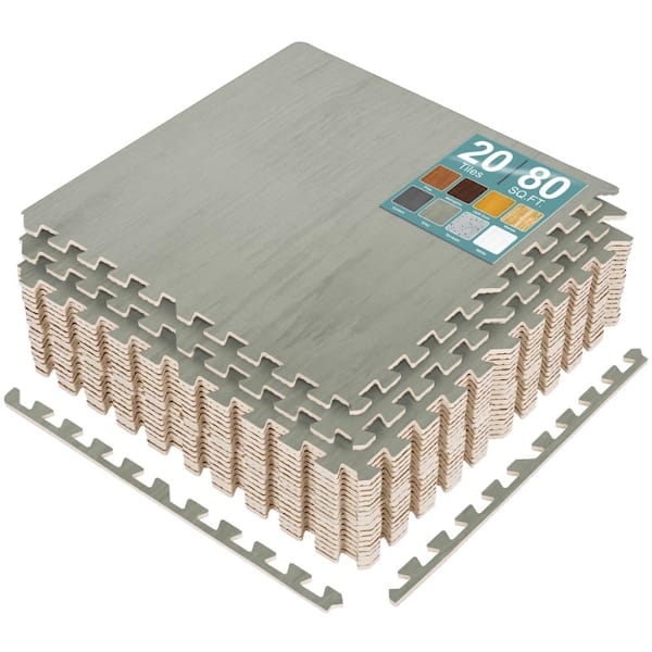 Light Gray 24 in. W x 24 in. L x .38 in Thick Foam Gym Flooring Mat (80 sq. ft.), Wood Grain Floor Interlocking Tiles