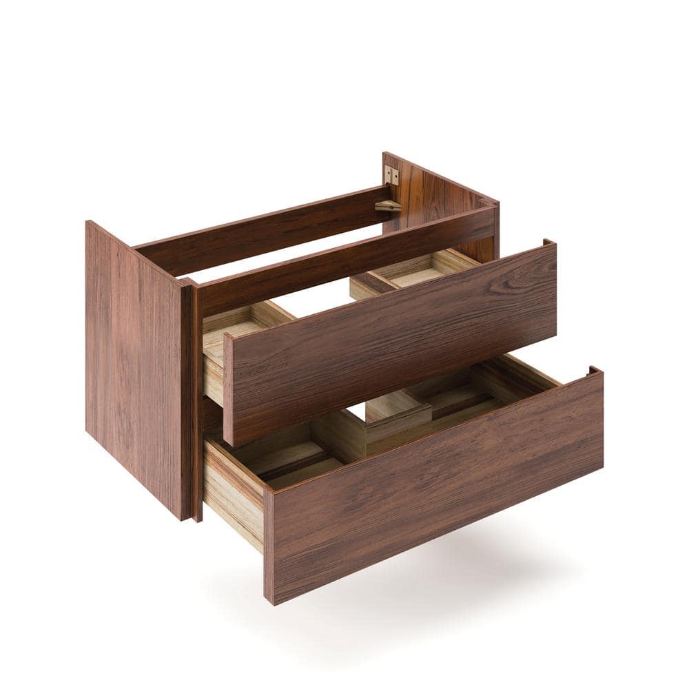 Warm Walnut 35" Wall Mount Single Sink Vanity Base with Engineered Wood