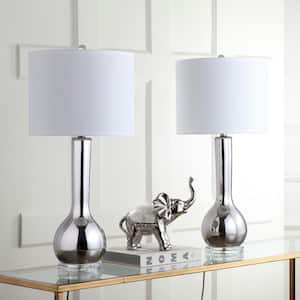 Mae 30.5 in. Silver Long Neck Ceramic Table Lamp with Off-White Shade (Set of 2)