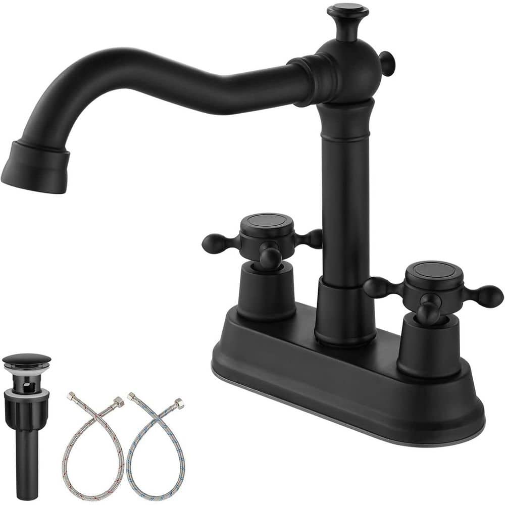 4 in. Centerset Double Handle High Arc Bathroom Faucet with Drain Kit Inclu