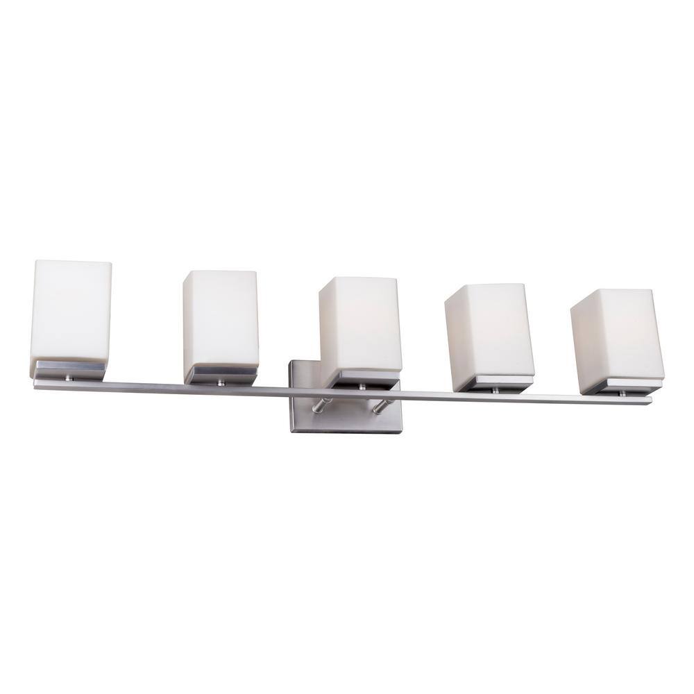 Ella 5-Light Brushed Nickel Bath Vanity Light with Square Satin Opal Glass price history on PriceWatchPro