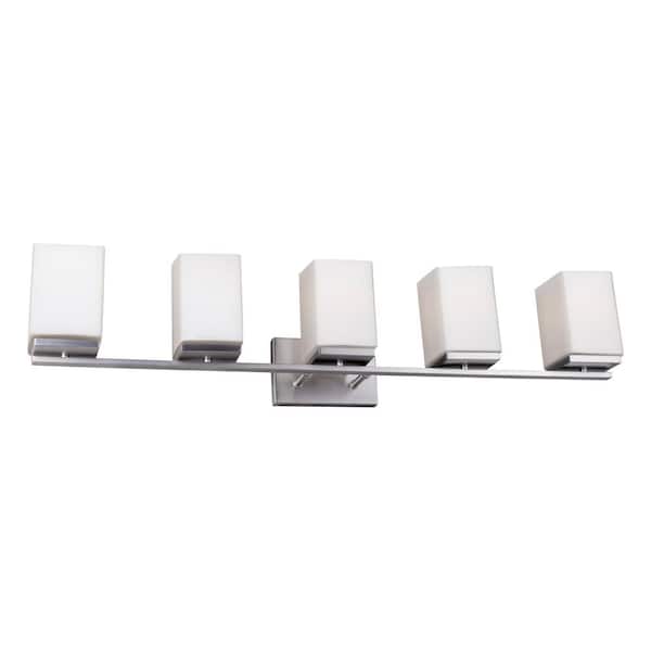 Unbranded Ella 5-Light Brushed Nickel Bath Vanity Light with Square Satin Opal Glass
