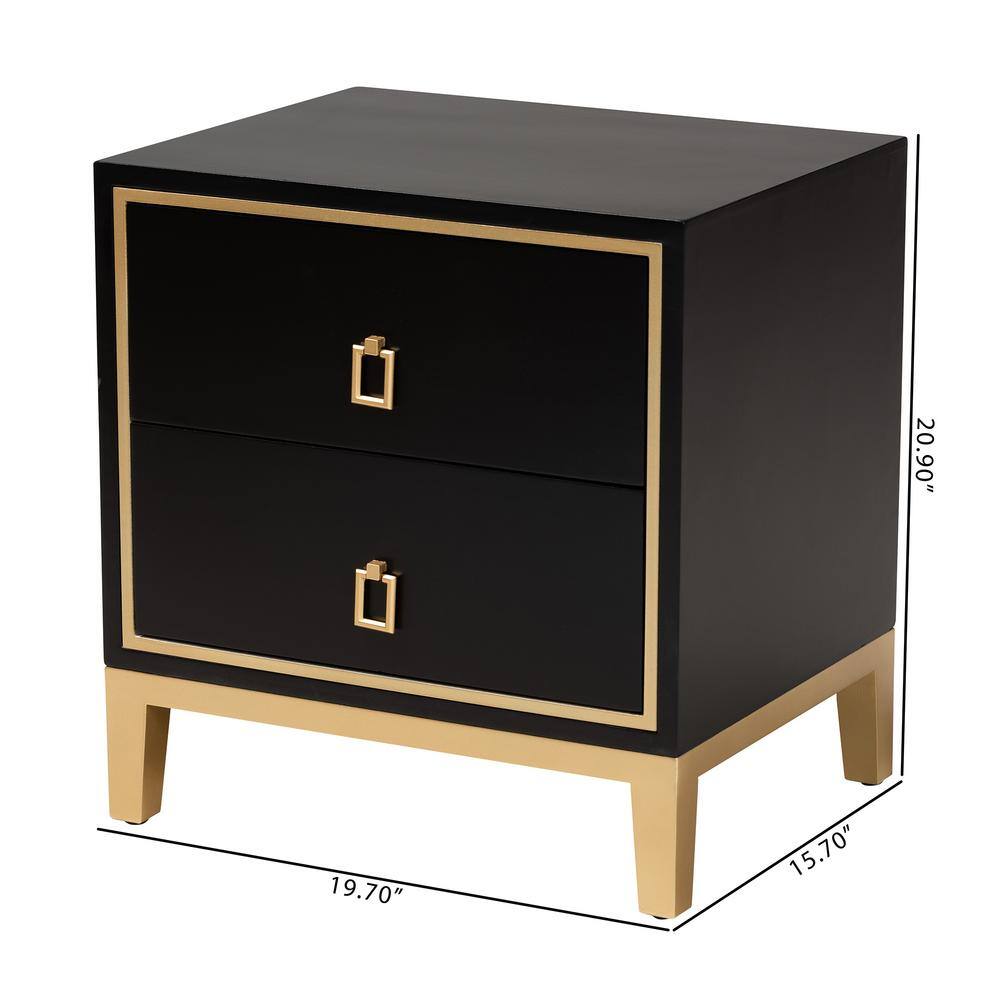 Donald Black and Gold Wood Metal 2-Drawer End Table