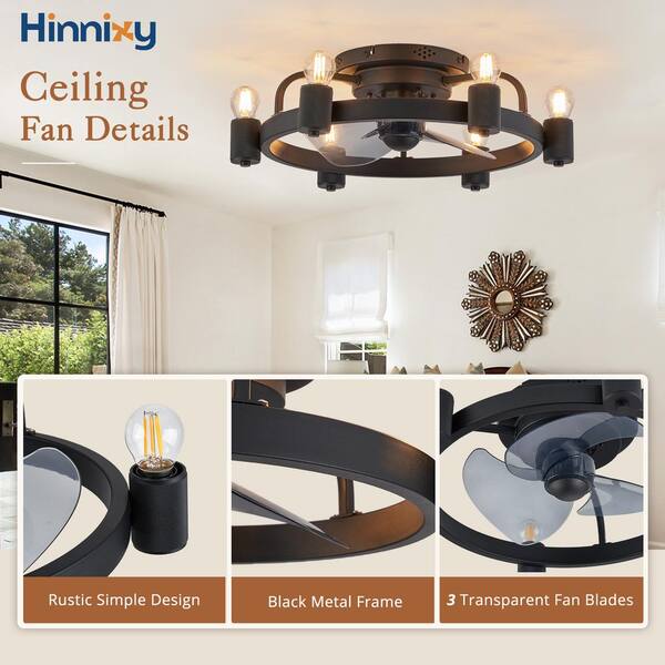 HINNIXY 20 in. Indoor Matte Black Flush Mount Ceiling Fan with