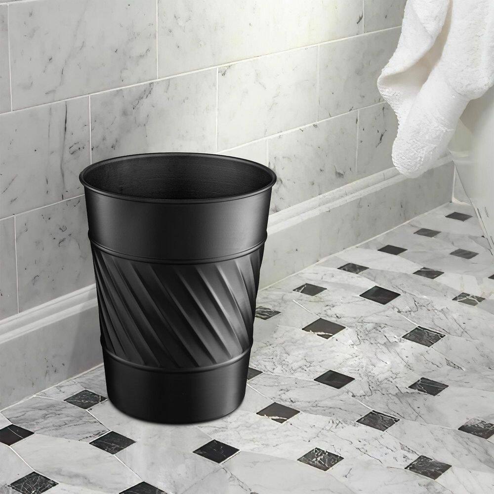 Embossed Black Metal Round Waste Basket