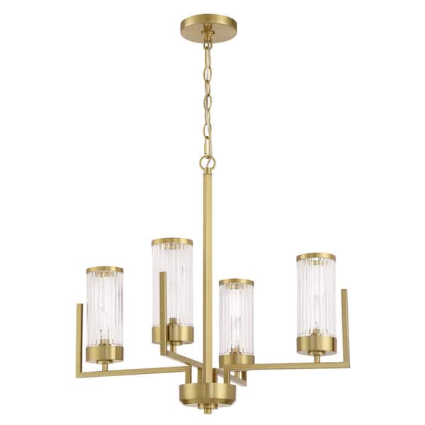 Whittley 4 Light Satin Brass Finish Tier Geometric Chandelier /Pendant for Foyer/Living/Dining Rooms w/ No Bulb Included