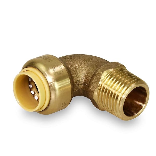CPVC Brass 1/2 Inch Pushlock UPME12 90 Degree Elbow x Male Pipe Fittings Push to Connect Pex Copper 1/2 Brass & 