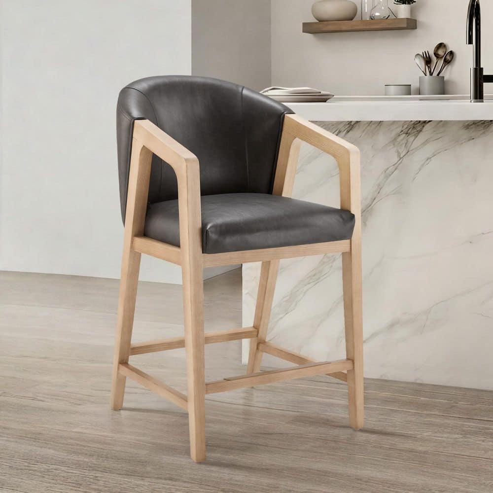 Daina 37.8 in. H Dark Gray Faux Leather Counter Stool With Exposed Wood price history on PriceWatchPro