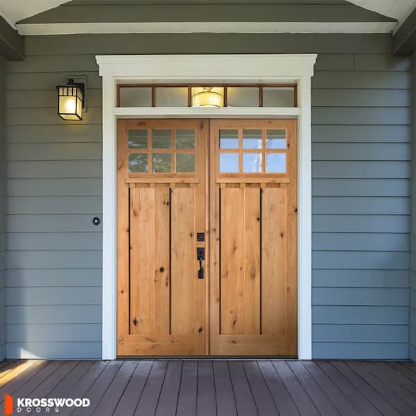 72 in. x 96 in. Knotty Alder Left-Hand/Inswing Double DS 6-Lite Clear Glass Cedar Stain Wood Prehung Front Door
