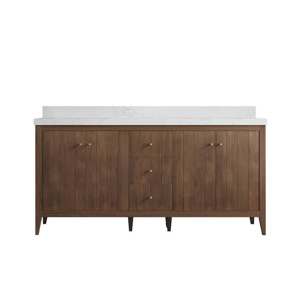 Willow Collections Atlanta Teak 72 in. W x 22 in. D x 36 in. H Double Sink Bath Vanity in Dark Natural with 2 in. Empira White qt. Top