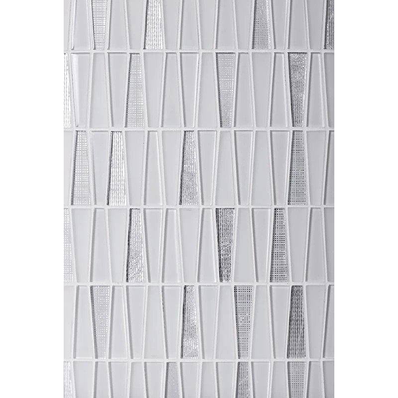 Silver and White Geometric Glass Mosaic Wall Tile