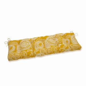 Paisley Rectangular Outdoor Bench Cushion in Yellow/Ivory Addie