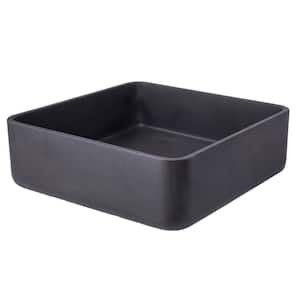 Thin Lip Square Vessel Sink with Rounded Corners in Natural Black Lava Stone