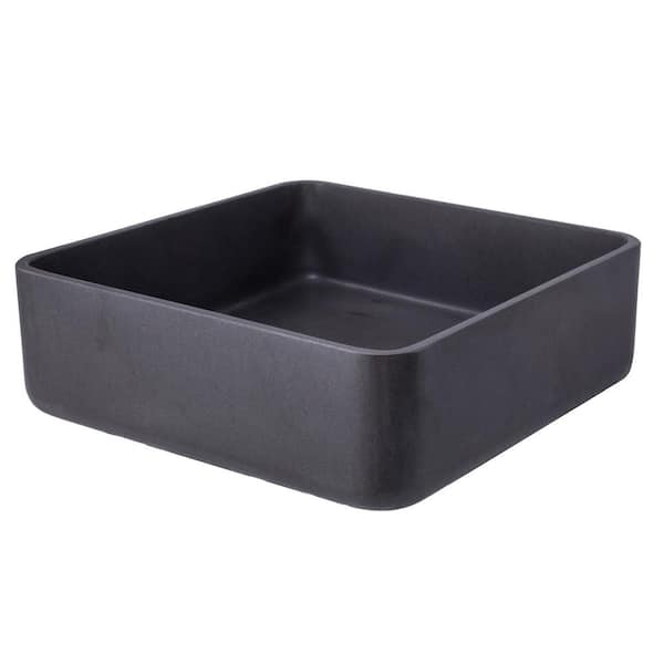 Eden Bath Thin Lip Square Vessel Sink with Rounded Corners in Natural Black Lava Stone