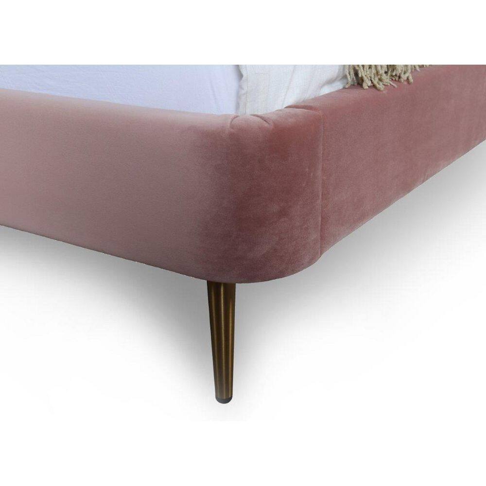 Blush Velvet Upholstered Queen Bed with Gold Legs
