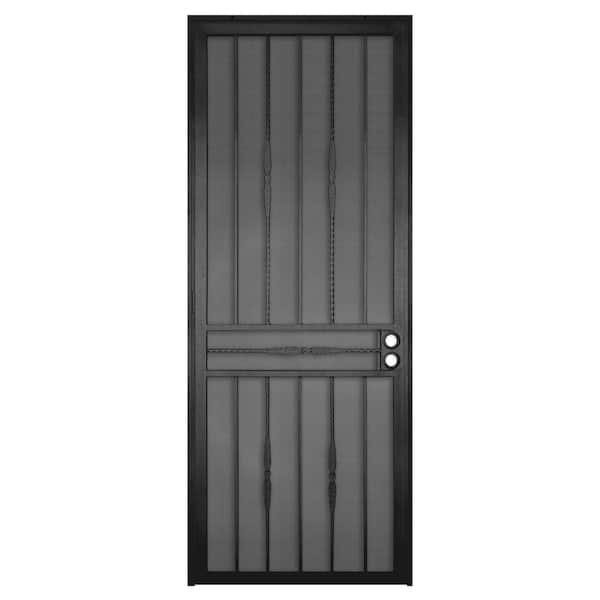 Unique Home Designs 36 in. x 96 in. Cottage Rose Black Surface Mount Right-Hand Steel Security Door with Expanded Metal Screen