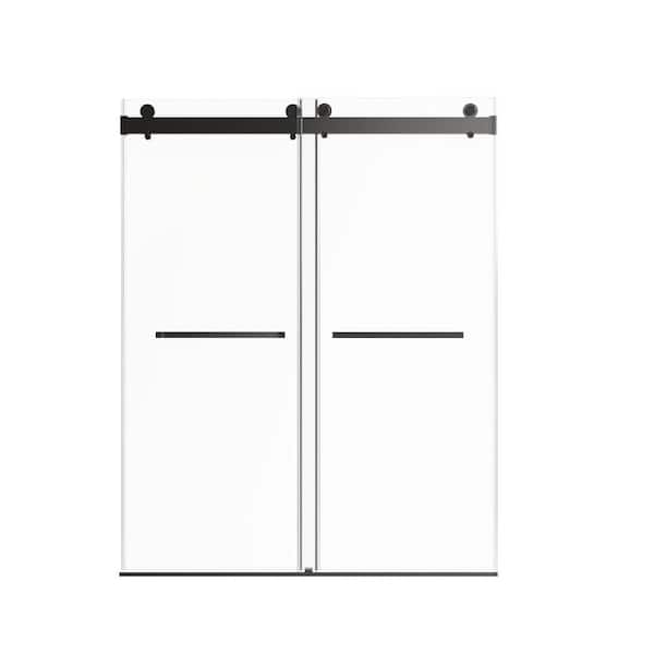 56-60 in. W x 76 in. H Frameless Double Sliding Shower Door in Matte Black with Clear Tempered Glass Soft Close