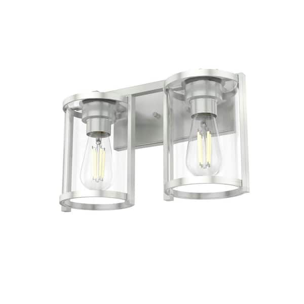 Hunter Astwood 15.5 in. 2-Light Brushed Nickel Vanity Light with Clear Glass Shades Bathroom Light
