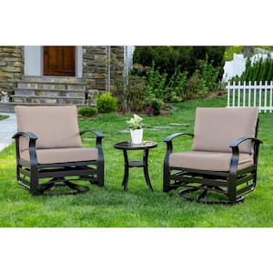 3-Piece Aluminum Swivel Outdoor Rocking Chairs Patio Conversation Set with Sand Cushions and Table, Garden, Backyard