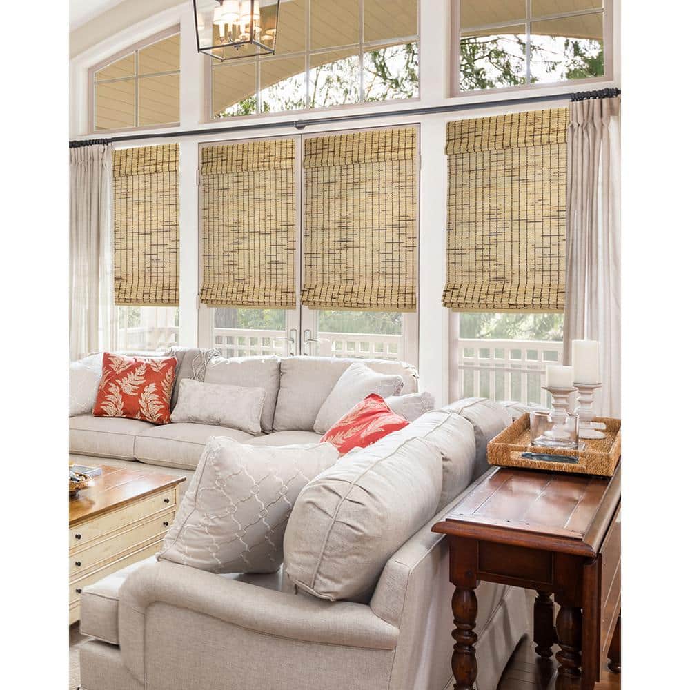 32" x 64" Light Brown Bamboo Cordless Roman Shade