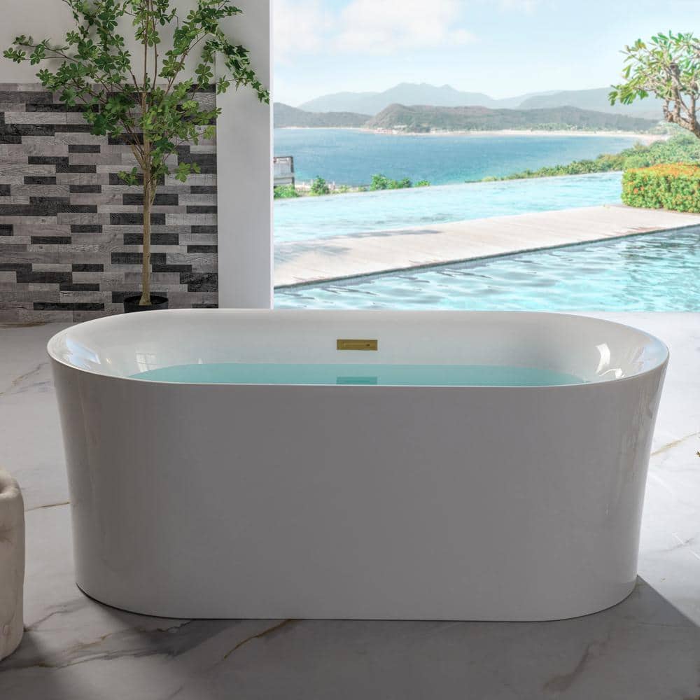 Clifton 59 in. Acrylic Flatbottom Double Ended Bathtub with Brushed Gold Overflow and Drain Included in White price history on PriceWatchPro