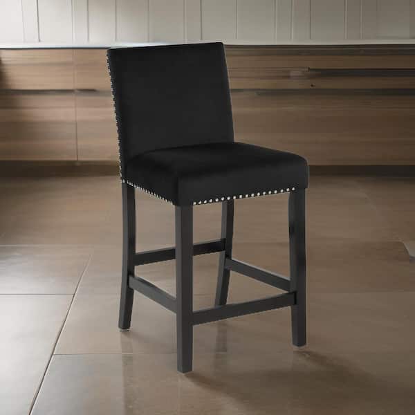Benjara Black Velvet Side Chair with Stylish Nailhead Trim Details (Set of 2)