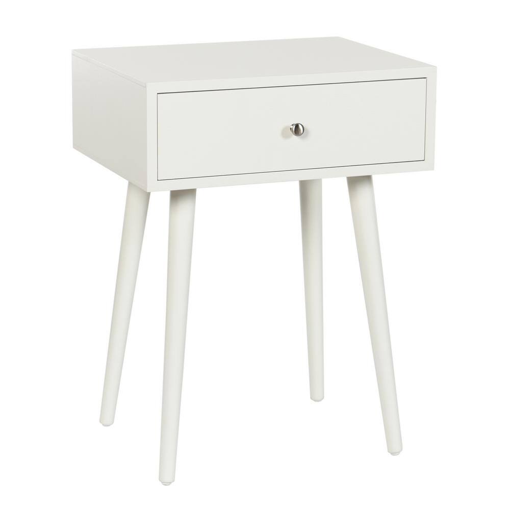 Arthur 17.75 in. Farmhouse White Rectangle Wood End Table with Storage