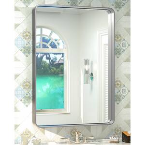 24 in. W x 36 in. H Rectangular Metal Framed Wall Mount Bathroom Vanity Mirror in Silver