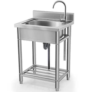 21.6 in. Freestanding Stainless Steel 1-Compartment Commercial Kitchen Sink with Faucet, Basin, Legs, and Undershelf