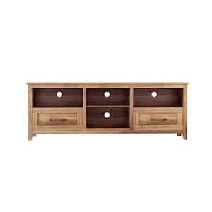 Light Brown Particle Board TV Stand Fits TVs Upto 35 to 60 in. with 2-Drawers