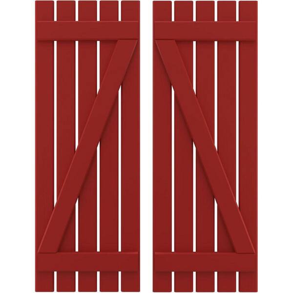 Ekena Millwork 19-1/2 in. W x 51 in. H Americraft 5 Board Exterior Real Wood Spaced Board and Batten Shutters with Z-Bar Fire Red
