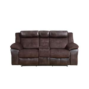 Pueblo Brown Upholstered 2-Seats Loveseat Manual Recliner with Console