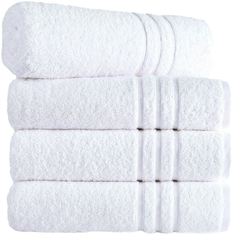 100% Cotton 4 Pack Premium White Bath Towels-Quick-Dry, High Absorbent, for