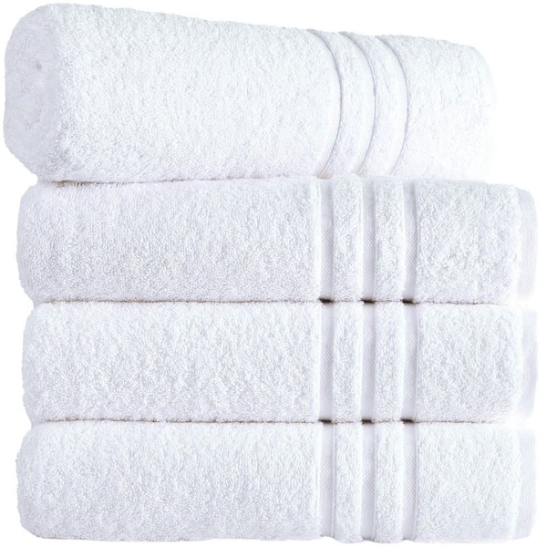 Unbranded 100% Cotton 4 Pack Premium White Bath Towels-Quick-Dry, High Absorbent, for Bathroom