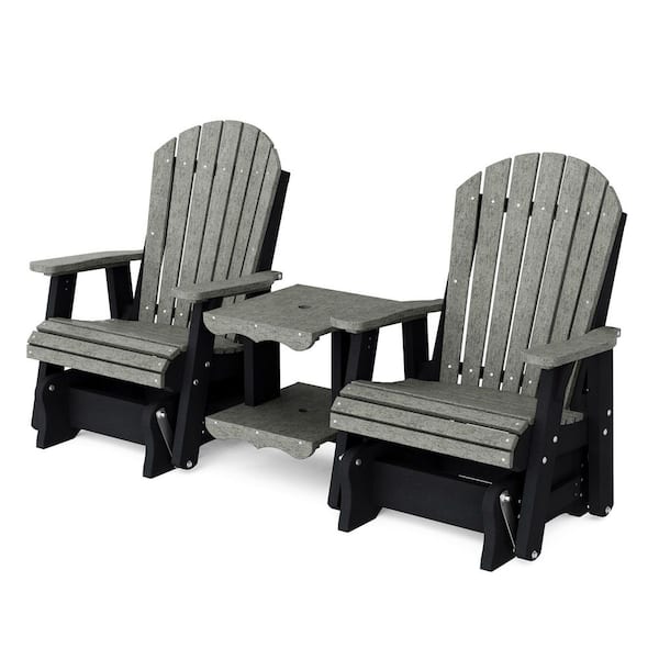 Heritage 2-Person Dark Gray and Black HDPE Plastic Outdoor Double Rock-A-Tee Glider Set