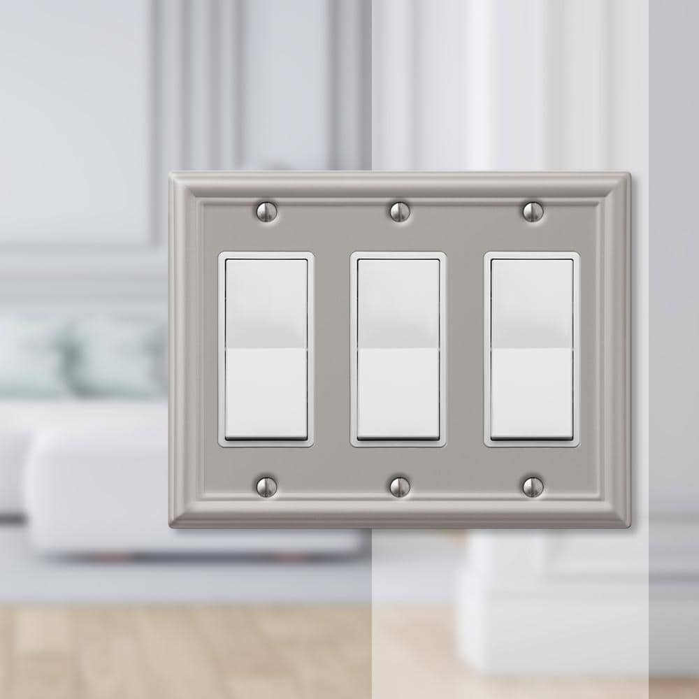 Brushed Nickel Triple Rocker Steel Wallplate