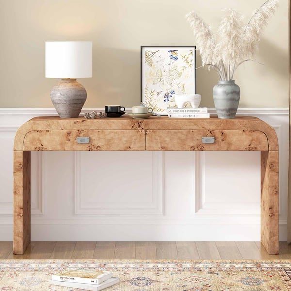 60 in. Natural Wood/Brown Rectangle Wood Console Table Entryway Table