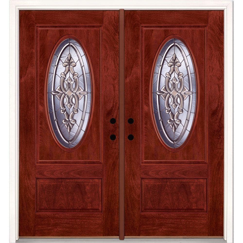 74 in. x 81.625 in. Silverdale Zinc 3/4 Oval Lite Stained Cherry Mahogany L