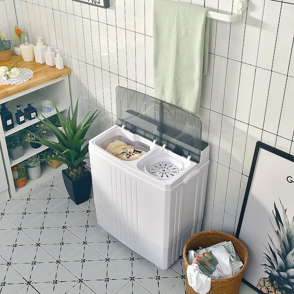 2.4 cu.ft. Portable Compact Mini Twin Tub Washing Machine Drain Pump Spinner Washer and Dryer Combo in White