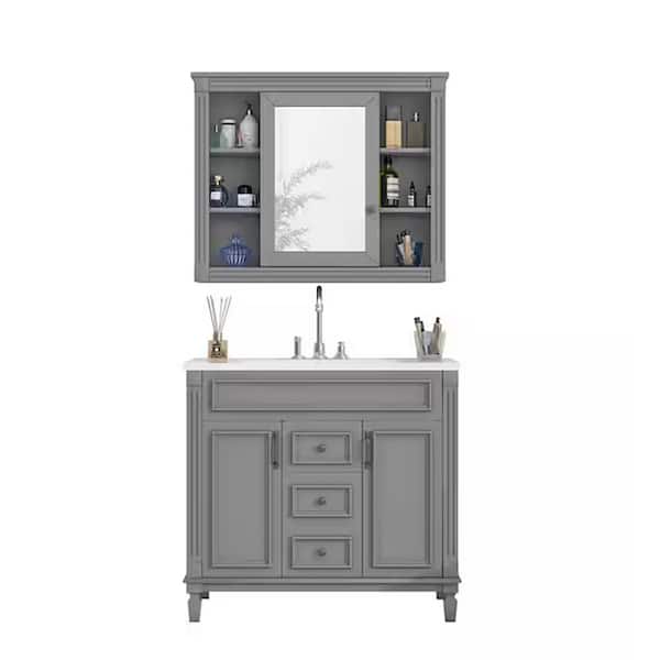 36 in. W Single Sink Freestanding Bath Vanity in Gray with White Resin Top