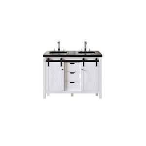 Dallas 48 in. W x 22 in. D x 34 in. H Double Bath Vanity in White with Black Granite Top with Black Sinks